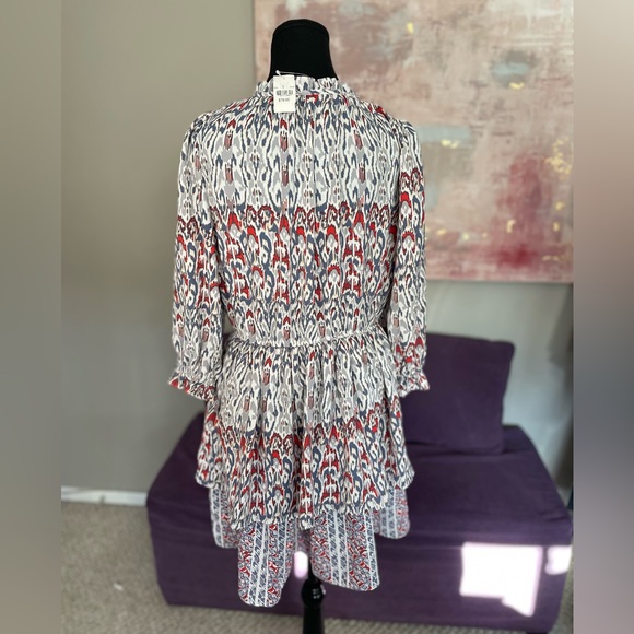 Dex Smocked Tiered Long Sleeve Mini Dress Red, Blue,‎ White Size L NWT - Picture 4 of 13